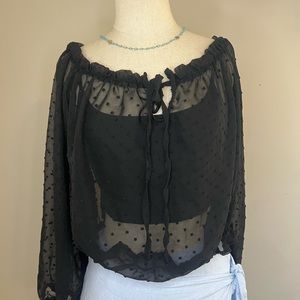 Shein Sheer Polka Dot Front Tie Bell Sleeves Top 2XL